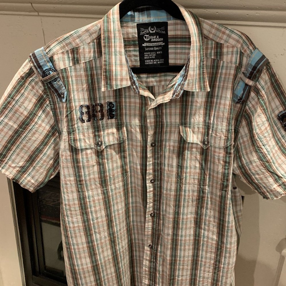 Cloque & Dagger Plaid 100% Cotton Button Down Men's Shirt XL